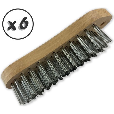 Brosse métallique à main type violon  Fil laiton ou inox rond lisse sur 5 rangs - Quantité x 6 - 5 rangs inox