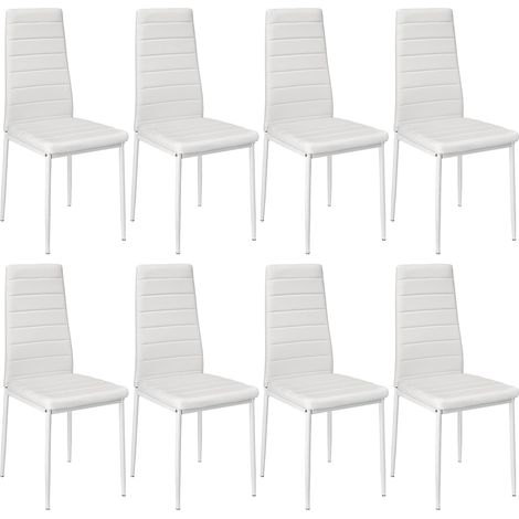 8er Set Esszimmerstühle mit Rückenlehne,Polsterstuhl aus Metallbeine,Weiß