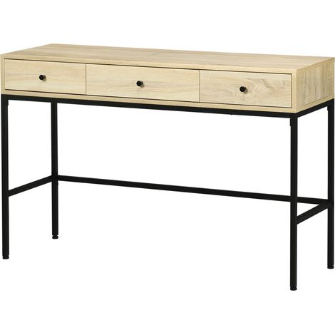 Table console 3 tiroirs effet bois acier industriel 120 x 39,8 x 78 cm noir