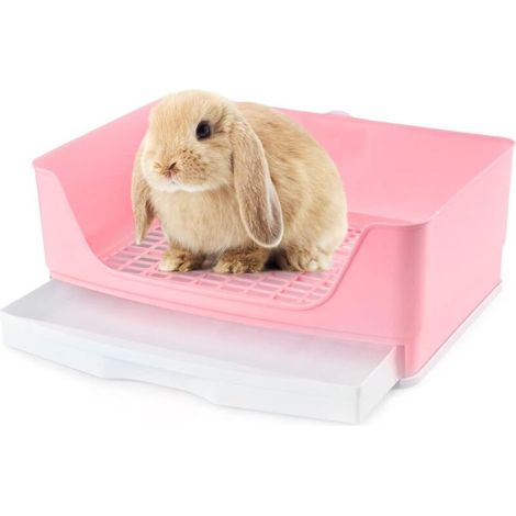 BDD Toilette d'angle Bac à litière pour chat d'angle domestique, grand bac à litière pour chat avec cage à lapin avec tiroir amovible pour petits animaux, cochon d'Inde L (rose)