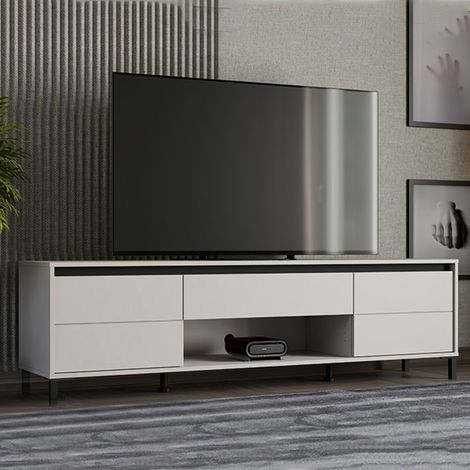 Dmora TV-Schrank Celico, eine Schublade, ein Regal, 2 Türen, 183x40x52h cm Cremeweiß (1/5)