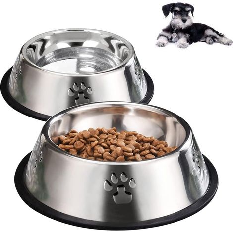 Bol pour chien en acier inoxydable, gamelle pour chien, gamelle pour chien avec base en caoutchouc, distributeurs pour animaux de compagnie de petite et moyenne taille (pour l'alimentation et l'eau) ( (1/5)