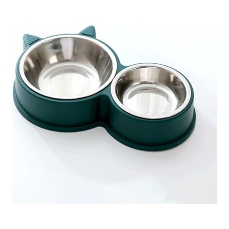 Ahlsen Katzennapf, Doppelnapf-Set aus Edelstahl, Futter- und Wasserspender für Katzen, Welpen, Hamster, Kaninchen und Kleintiere (Grün) (1/4)