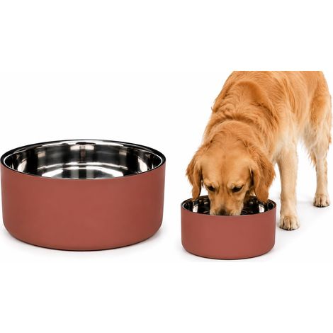 gamelle pour Chien - Grande gamelle Xara Rose Saumon en INOX Double paroi - antidérapante - Lavable - 1,9L (1/5)
