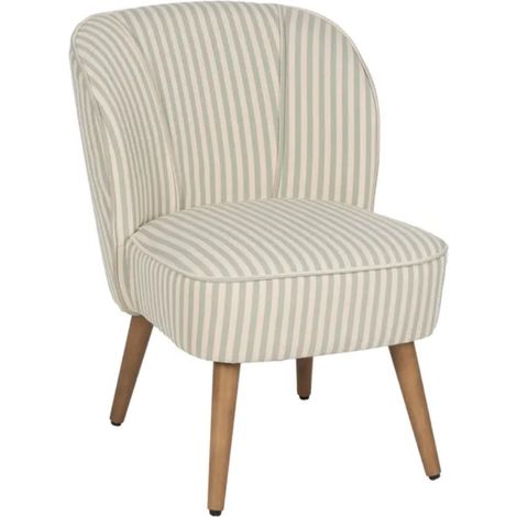 Fauteuil rayures vert sauge bois hévéa confort ELYSORA (1/5)