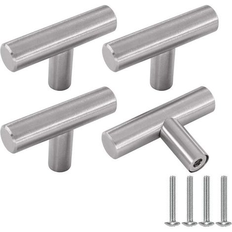 Poignée Meuble, Argent Boutons de Portes Pour Placards en Acier Inoxydable 4 Pièces Bouton de Meuble Cuisine Vintage avec Vis (1/5)