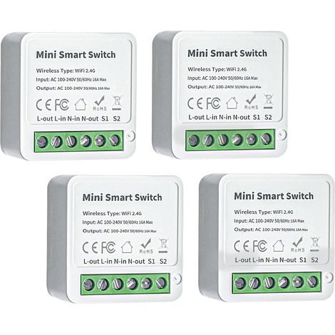 Module Interrupteur Intelligent - Wifi 2 Voies - Compatible Tuya Smart Life Alexa Google Home - Fils Neutre Requis - 4 Pièces (1/5)