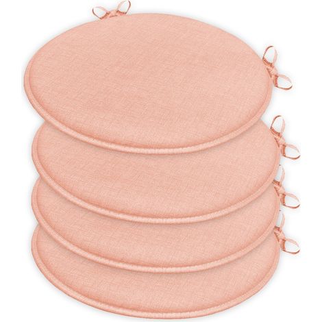Set 4 Cuscini Sedia Rotondi Cotone Lavabili Morbidi Coprisedia Tondo Tinta Unita Pastello - Rosa