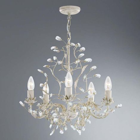 [NEUWERTIG] B-Ware Searchlight Kronleuchter Hängeleuchte Almandite 5fl. LED dimmbar gold creme 50cm (1/2)
