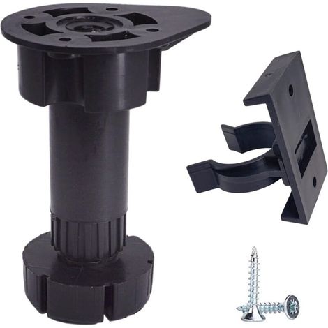 16 Black Plastic Furniture Legs Height Adjustable with Clips, Kitchen Furniture Legs, Cabinet Feet, Screws Included (16)