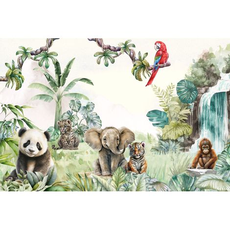 Kinderfototapete Safari, Dschungel, Tropenwald, Wasserfall, Panda M127 300x200 (1/5)