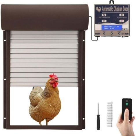 Automatic aluminum chicken coop door – LED display – Light sensor – Remote control up to 16m – Easy installation (1/4)