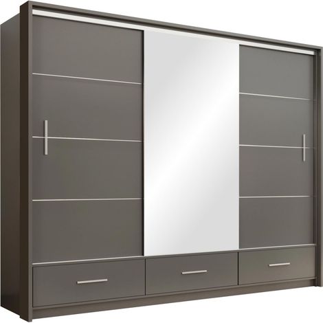 Armario Honolulu 203, Grafito, 222x255x61cm, Puertas de armario: Correderas, Número de estantes: 0, LED