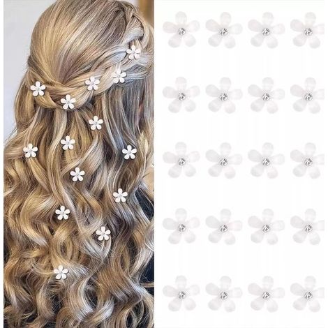 Lot de 20 pinces à cheveux françaises - Pinces à cheveux fleuries - Accessoire cheveux - Pour femmes et filles - Cinq branches blanches à coins arrondis (1/5)