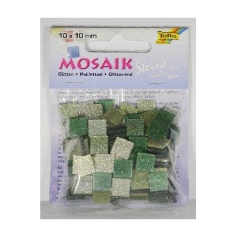 Mosaico de piedras brillantes de 10x10 mm, color verde.