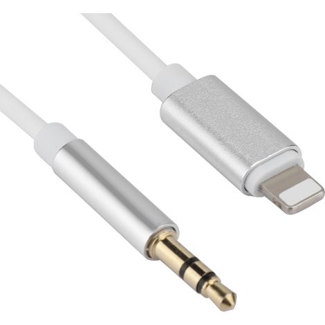 Câble auxiliaire de données audio de type prise jack 3,5 mm pour voiture, haut-parleur, téléphone et écouteurs (blanc/argent) (1/5)