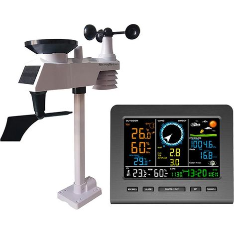 Station météo sans fil avec capteur extérieur, station météo avec cellule solaire, mesure les prévisions météorologiques, la température, la pression atmosphérique, l'humidité, le vent, la plui