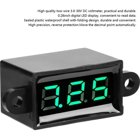 Voltmètre numérique 0.28 pouces bi-filaire courant continu 3.0-30V afficheur LED vert boîtier plastique étanche pliable avec câble (1/5)