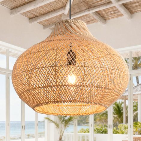 Suspension Rotin Naturel 35 cm, Luminaire Bohème Compact Tressé pour Chambre Salon Couloir, Lampe Plafond E27 Hauteur Réglable, Parrot Uncle