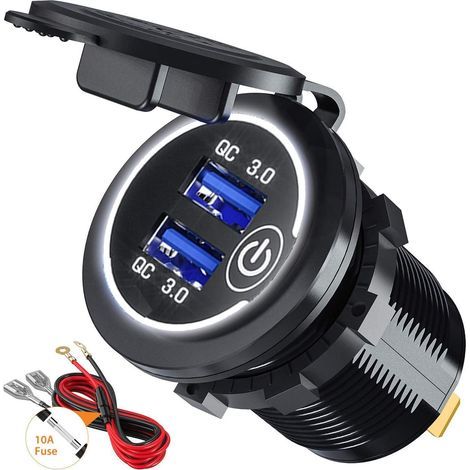 3.0 Prise de Chargeur Rapide de Voiture USB Adaptateur avec Interrupteur 12V / 24V 36W Dual QC3.0 USB pour Marine, Bateau, Moto, Camion (Blanc) (1/5)