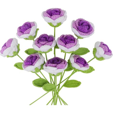Fleurs artificielles au Crochet, 10 pièces, tulipes faites à la main, Bouquet tricoté, ornements floraux, cadeaux, décoration de maison (1/5)
