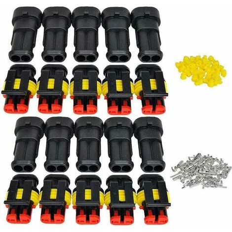 Imperméable à l'eau Connecteur 12V, Connecteur étanche électrique Prise Mâle et Femelle 1,5 mm Terminaux,Fil électrique Connecteur(2 Pin 10 Pack) (1/3)