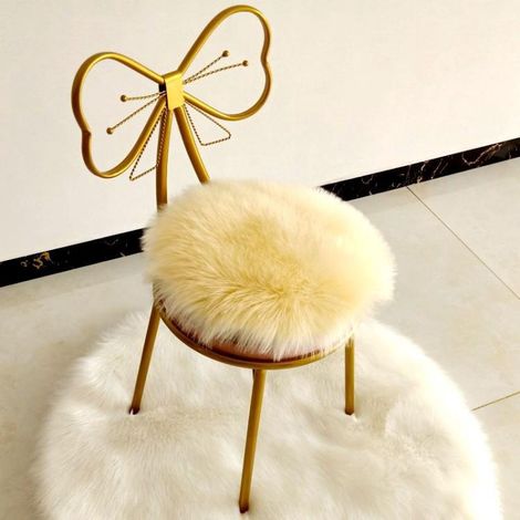 Coussin de siège rond premium en fausse peau de mouton beige - Housse de chaise moelleuse de 45 cm pour chambre à coucher (1/5)