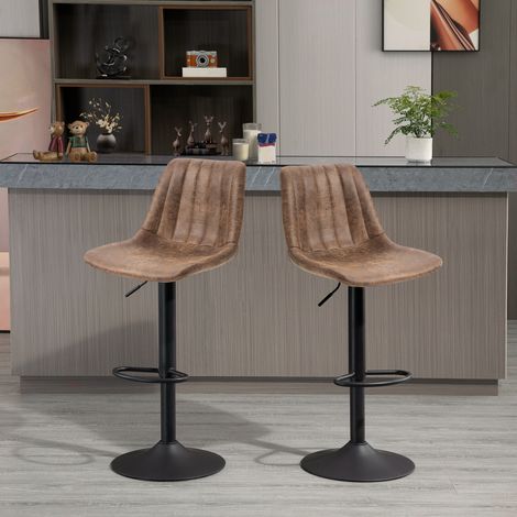 Lot 2 Tabourets de Bar Style Industriel, Hauteur Ajustable, Dossier Intégré, Repose-pieds, Teinte Marron (1/5)