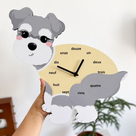 Horloge murale silencieuse en bois motif Schnauzer grand format 34 x 35 cm sans balancier 34 35cm réf 1341 800 g – Livraison gratuite