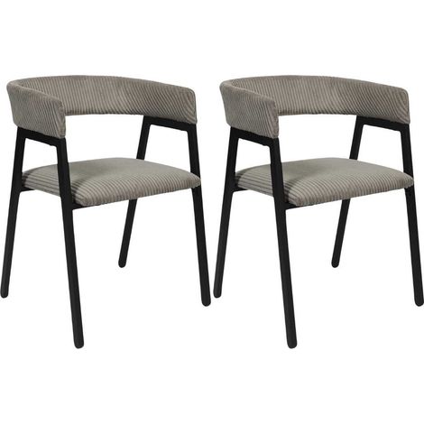 AMORY - Lot de 2 fauteuils de table design en métal et velours côtelé coloris taupe (1/5)