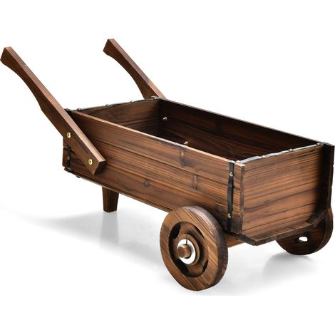 Carriola decorativa in legno per il giardino 81 x 40 x 38,5 cm 2 ruote pratica stile rustico legno marrone 200019332