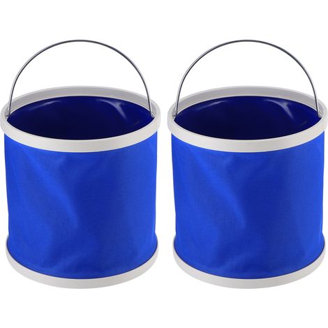 Lot de 2 seaux pliables bleus de 9 L, portables et idéaux pour le camping, la randonnée, les voyages, la pêche, le lavage de voiture, etc. Seaux de cuisine ronds et étanches, seaux de rangement pliabl (1/5)