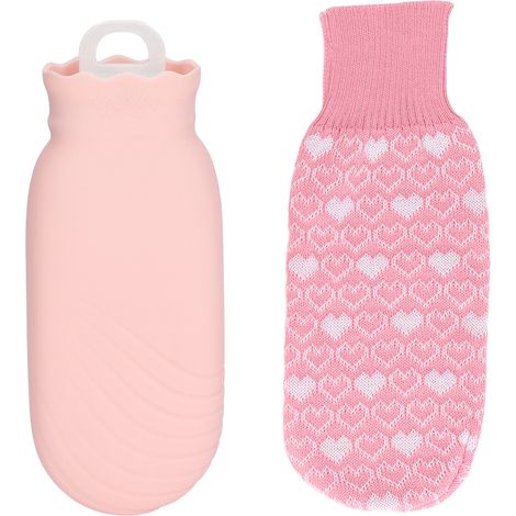 Sac d'eau chaude 550ml en silicone doux, anti-explosion et anti-fuite, design mignon de personnage cartoon rose (1/5)
