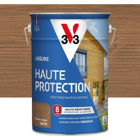 Lasure Bois extérieur Chêne moyen satin - Protection 8 ans - résistance hydrofuge et anti-UV - Résiste aux variations du bois - résine d'origine végétale - 5L (1/4)