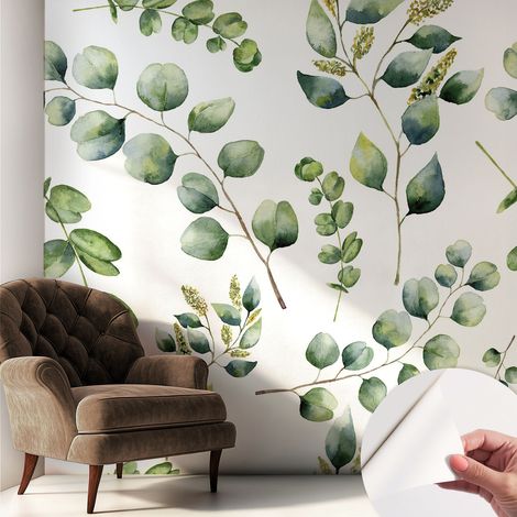 Papier peint autocollant Mural avec colle pour salon et chambre Décoration murale rapide Feuilles vertes 250x250 cm (1/5)