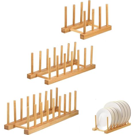 Lot De 3 Supports d'Assiettes en Bois - Égouttoir à Assiettes - Support pour Planche à Découper - Support De Couvercle pour Bol De Conservation, Vaisselle, Tasses, Planche à Découper, Livre CD (1/5)