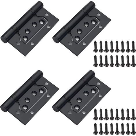 Lot de 4 charnières en acier inoxydable noires avec vis, charnière de porte pliante pour porte en bois, armoire en bois, armoire, 100 mm x 50 mm (1/4)