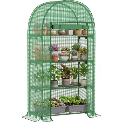 Serre de jardin avec étagères métalliques, bâche en PE et porte enroulable, 80 x 49 x 160 cm, verte (1/5)