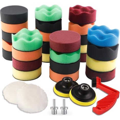 34Pcs Éponge De Polissage Auto Polisseuse Voiture Kit avec M14 Drill Kit d'Adaptateur Disque de Polissage (1/4)
