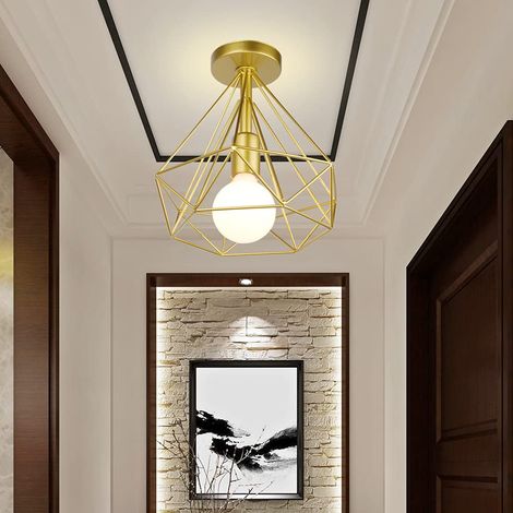Lampada a sospensione a forma di diamante industriale retrò da 25 cm per sala da pranzo, bar, camera da letto (oro) (1/4)