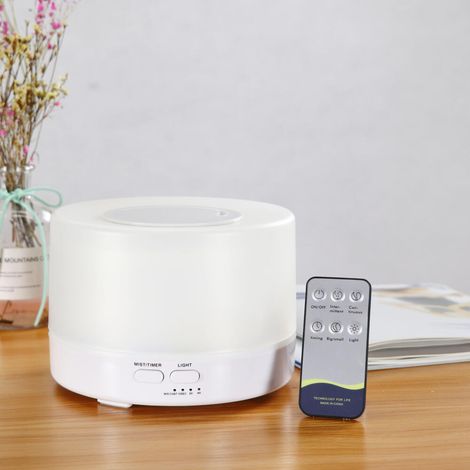 ( Color : White , Size : 500ml )Diffuseur d'huile essentielle de 500 ml, vaporisateur d'huile d'aromathérapie à ultrasons, humidificateur intérieur, 7 couleurs lumière, 3 minuterie et automatiquement (1/5)