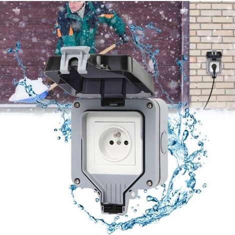 Wasserdichte Steckdose, IP66, 2P+E 16A, komplett mit Staubschutzkappe, für Gärten, Außenwände, Badezimmer, Küchen, Keller, Waschküchen, Garagen. (1/5)