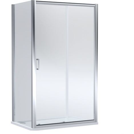 Balterley Ellenhall Sliding Shower Door with 6mm Glass, Side Panel & 1200x800mm Slip Resistant Tray, Chrome/White
