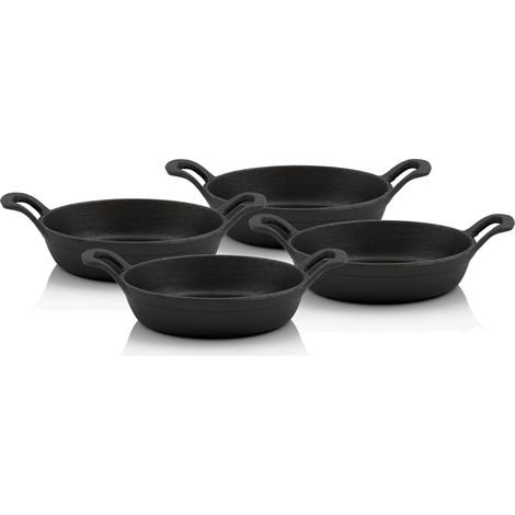 BBQ-Toro Gusseisen Servierpfännchen, 4 Stück, Ø 16 cm, rund, Gusspfanne, Bratpfanne