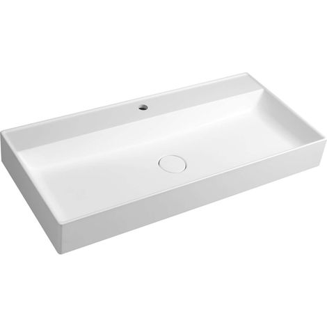 Sapho Lavabi - Lavabo 100x47 cm, senza troppopieno, foro per rubinetto, bianco TW100 (1/5)