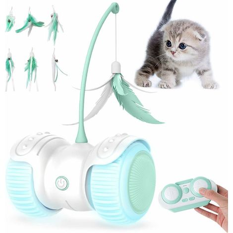 Jouet Chat Interactif pour Chats D'intérieur, Jouets Télécommandés et Jouets pour Chatons avec Rechargeables par USB, Roues LED Colorées, Meilleur Compagnon de Jeu, Cadeau pour Chats (Vert) (1/5)