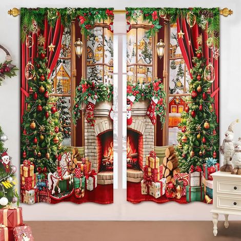 Rideau De Fenêtre Noël - Rideau Obscurcissant Thermique - Motif Arbre De Noël - 132 X 160 Cm - 2 Panneaux (1/5)