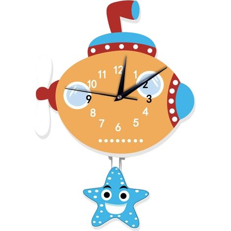 Reloj de pared con péndulo, forma de dibujos animados, movimiento silencioso, decoración para habitación infantil. (1/5)