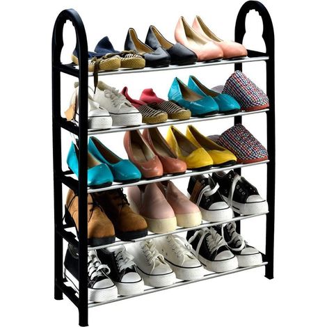 Alpina - Scaffale/portascarpe a 5 ripiani 50x20x77 cm (Argento/Nero) (1/4)