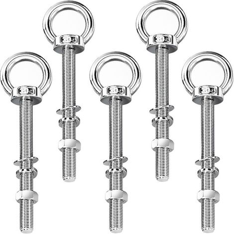 5 Pièces Boulon a Oeil Long M8 × 140 mm, Anneau de Levage en Acier Inoxydable, Amovible, Avec Rondelles et Ecrous Hexagonaux, Boulons à Oeil pour Fixation et Suspension (Argent) (1/5)
